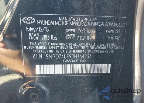 2018 Hyundai Elantra Se from USA, damaged, VIN 5NPD74LF9JH364233